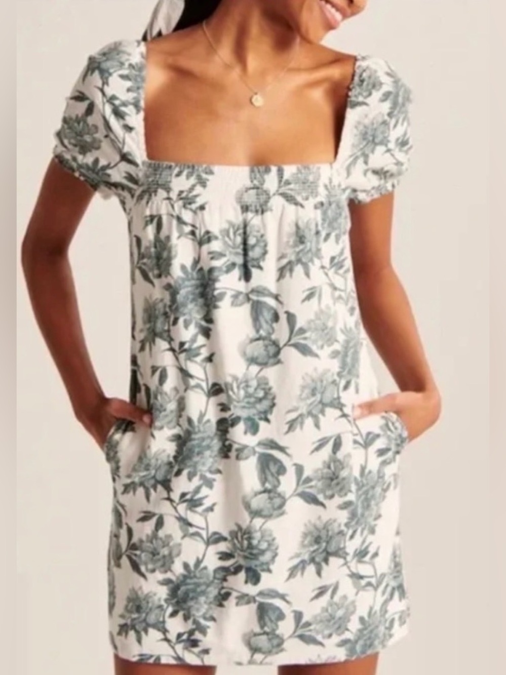 Abercrombie & Fitch Linen Blend Floral Mini Dress Green S Cottagecore Coquette